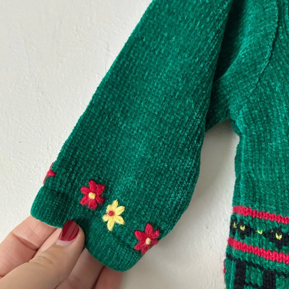 Vintage Gymboree Green Floral Cross-stitched Cardigan